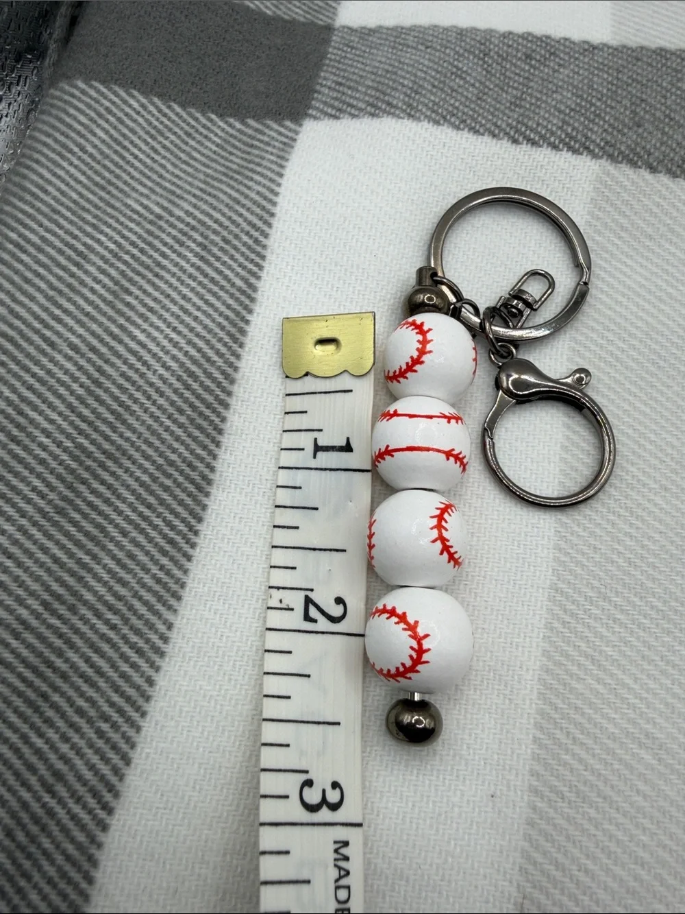 Baseball Bead Keychain with Red Stitching